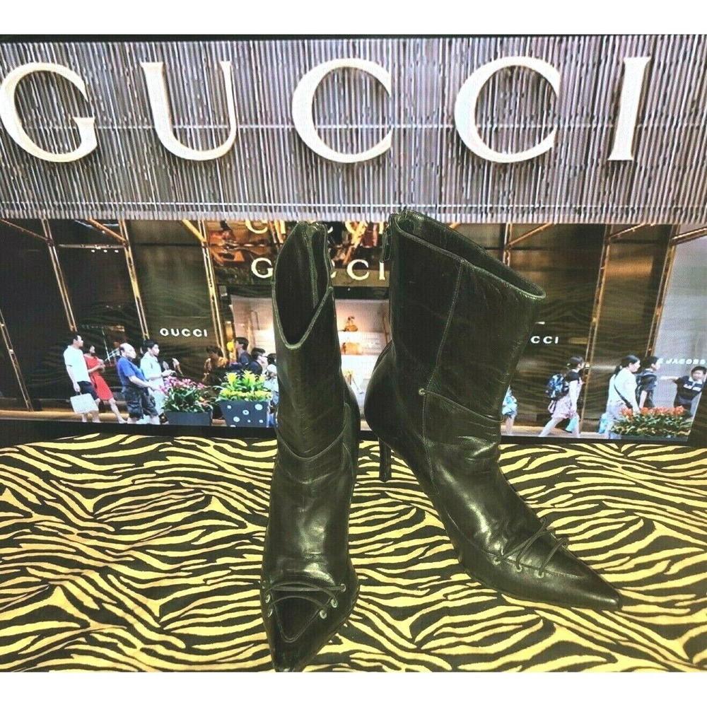 VINTAGE GUCCI BLACK LEATHER GRANNY EDWUARDIAN VICTORIAN STEAM PUNK ANKLE BOOTS 5